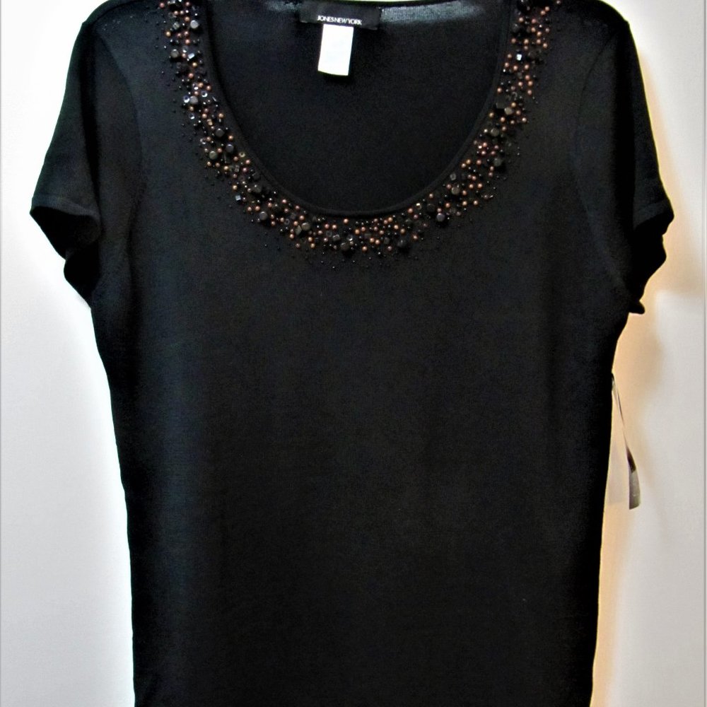 Jones NY Knit Top With Beading — XL — NWT